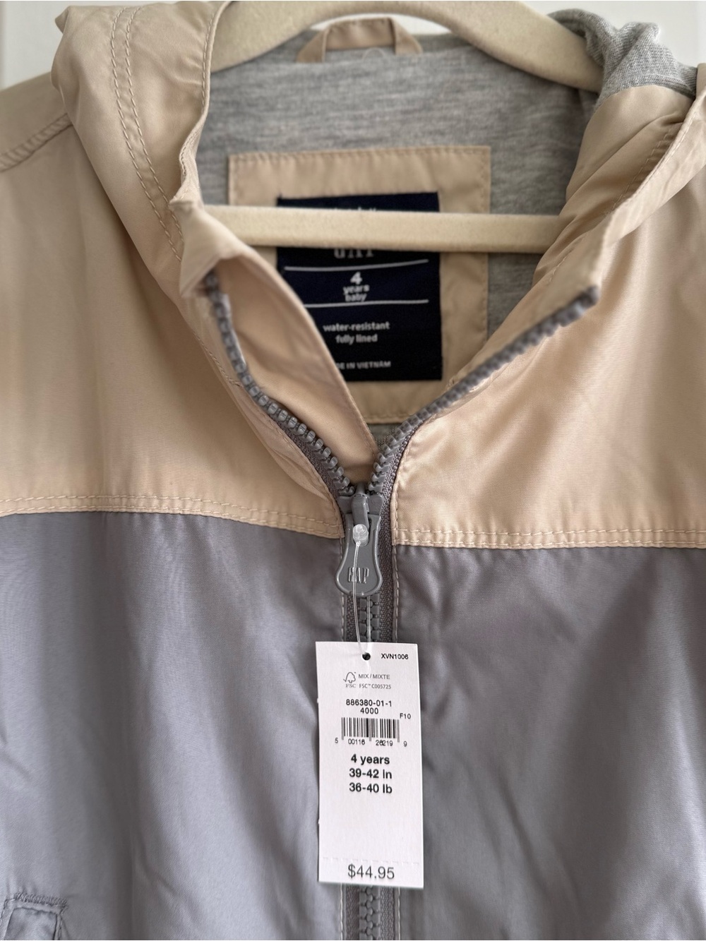 NWT GAP Two-Tone Hooded Raincoat / Windbreaker in Beige & Gray Size 4 - Picture 3 of 4